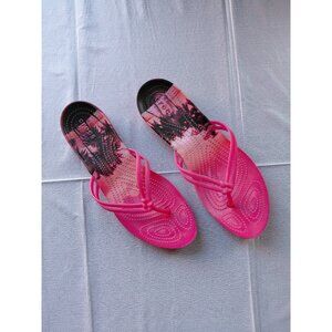 Crocs Isabella Flip Flop Jelly Sandals Palm Tree Women's 11 Pink Thongs Comfort